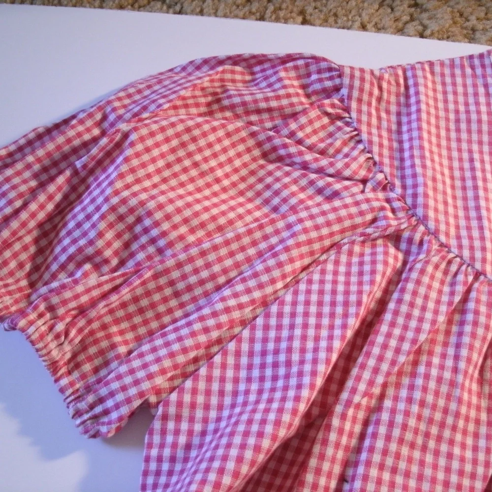 Lolly Wolly Doodle Girls Bishop Top Pink Gingham Short Sleeves Flowy 8 New